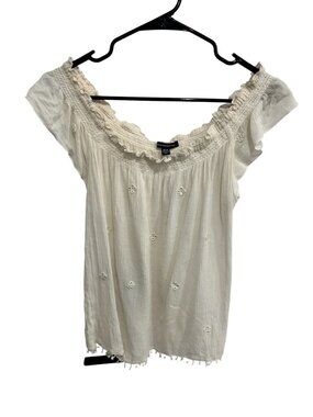 American Eagle Outfitters XS White Off-Shoulder Embroidered Top Creativecore